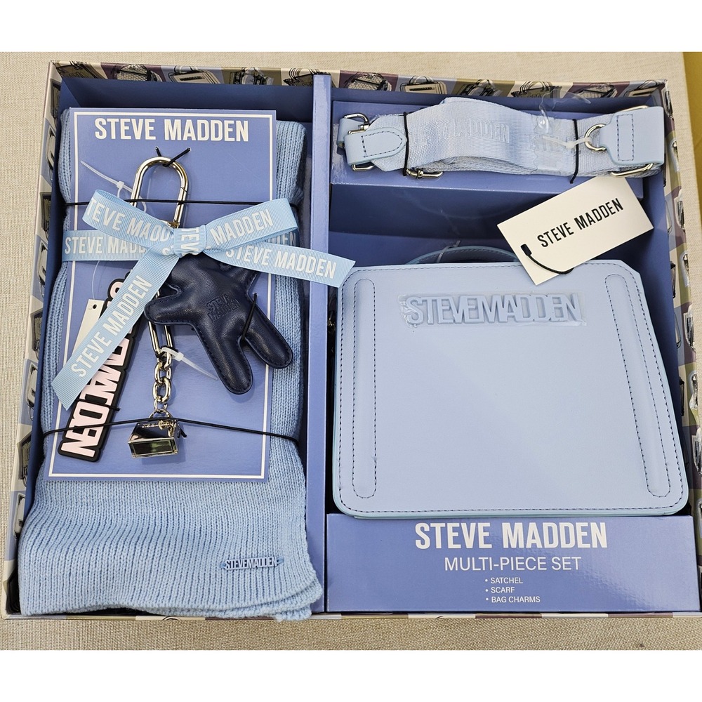 Steve Madden Beverlyn Box Multi-Piece Satchel Scarf Bag Charms Box‎ Light Blue